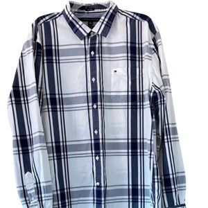 Tommy Hilfiger Men’s White And Blue XL 80’s Two Ply Button Down Shirt
